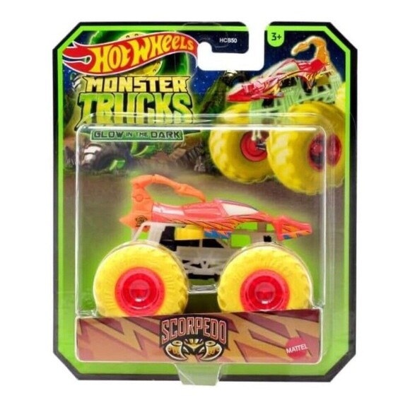 Hot Wheels Monster Truck Glow in The Dark Scorpedo, 1:64 Scale, Orange / Yellow - Picture 1 of 3